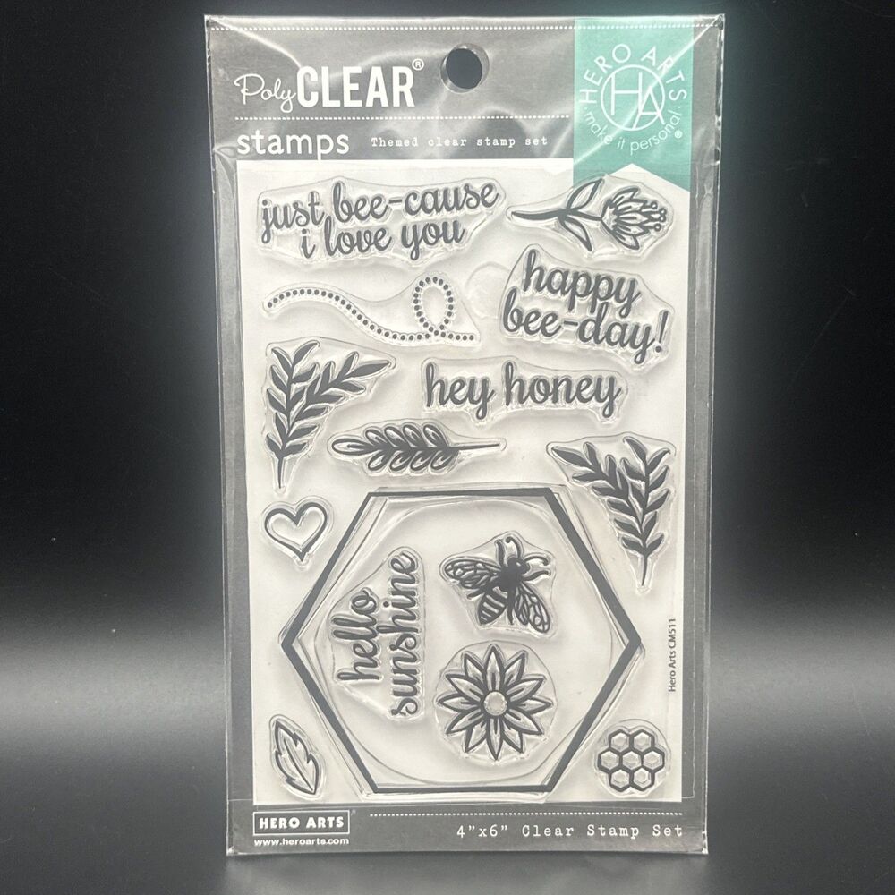 Bee and Flowers Wreath 4x6" Poly Clear Stamp Set by Hero Arts CM511